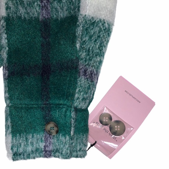 Avec Les Filles sz XS green white plaid button up long sleeve jacket shirt coat - Picture 9 of 13
